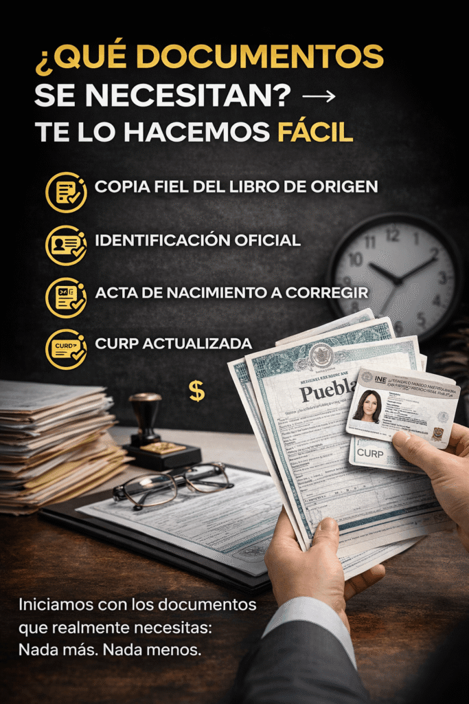 Documentos para Corrección de Acta en Puebla